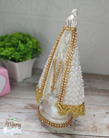 Nossa Senhora 16cm em Pedrarias Branca e Dourado