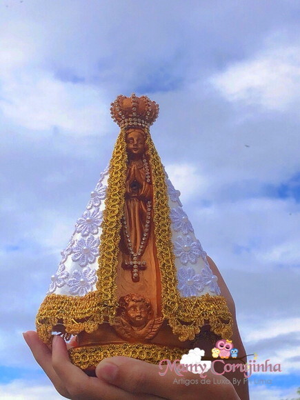 Nossa Senhora com manto em renda guipir 25cm