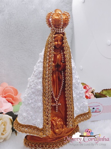 Nossa Senhora com manto em renda guipir 25cm