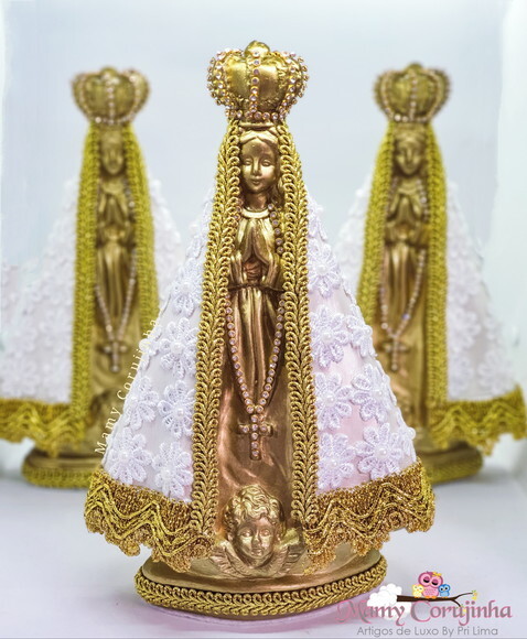 Nossa Senhora Dourada com Manto em Renda Guipir 25cm