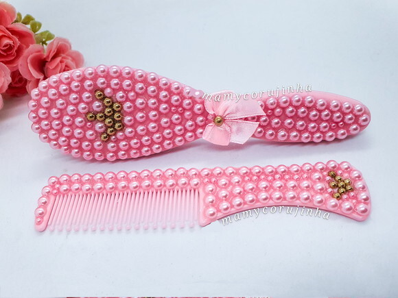 Pente + escova macia rosa