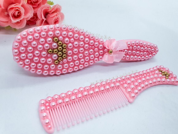Pente + escova macia rosa
