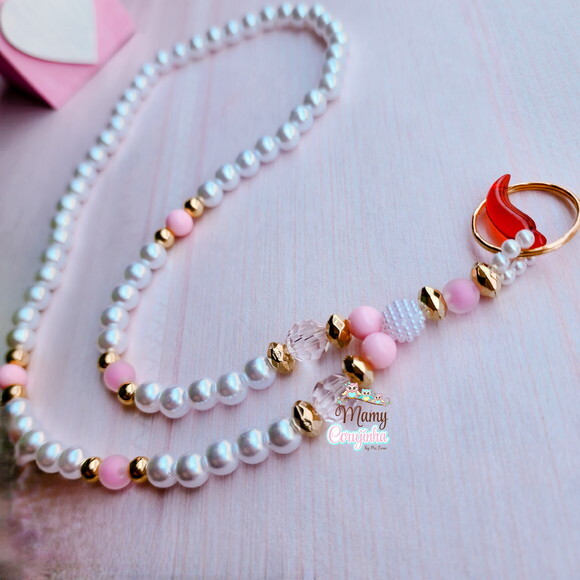 Porta Crachá Branco com Rosa
