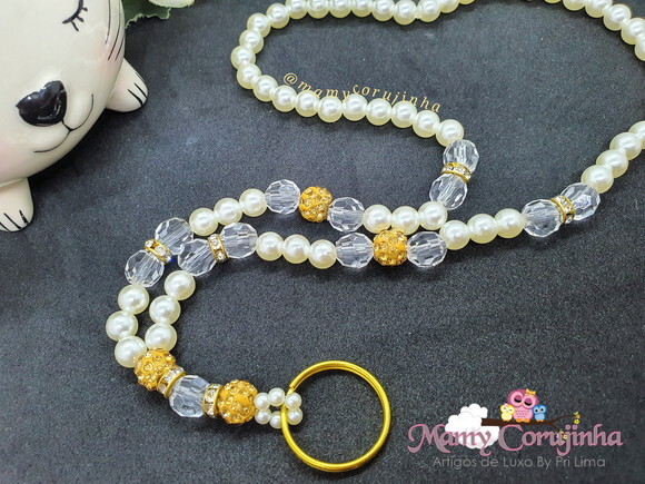 Porta Crachá Marfim com cristal
