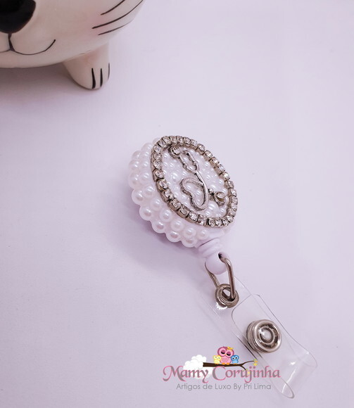 Porta Crachá Retratil personalizado branco