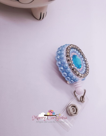 Porta Crachá Retratil personalizado Azul