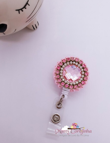 Porta Crachá Retratil personalizado Rosa