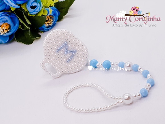 Prendedor de Luxo Branco com azul M