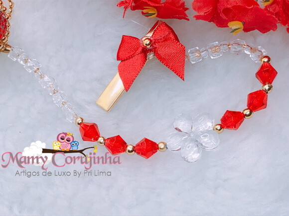 Prendedor simples acrilico com vermelho luxo