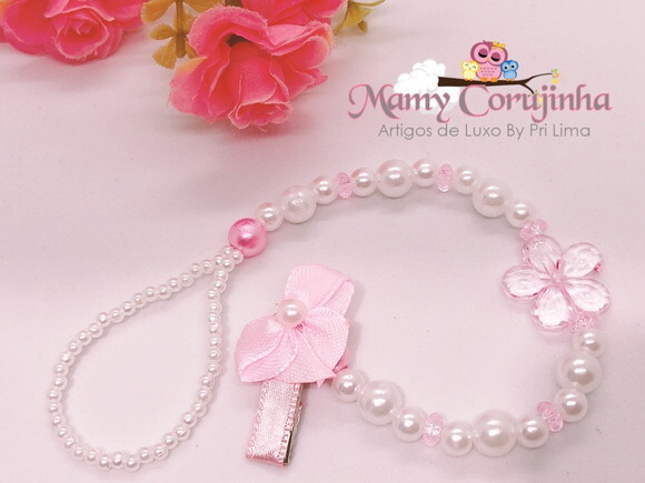 Prendedor Simples rosa e branco