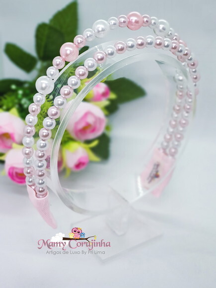 Tiara em Pérola Branco e Rosa