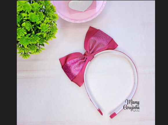 Tiara Laço em Pé Pink Brilho