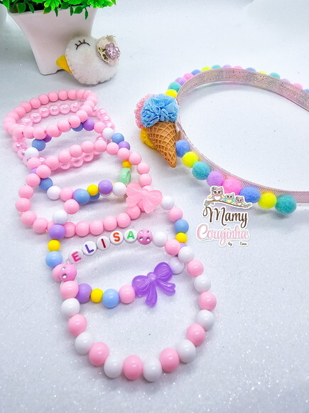 Tiara Sorvetinho Doce + Kit 6 Pulseiras