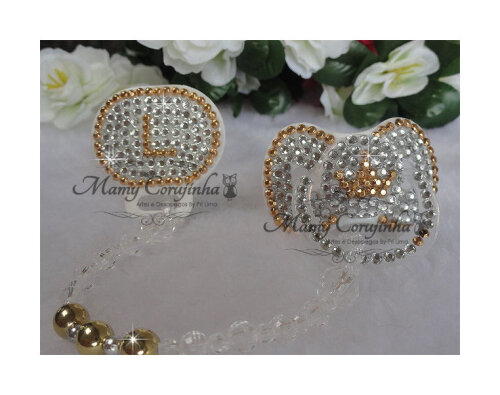 Chupeta Luxo + Prendedor para Bebê ou Boneca Reborn  Prata
