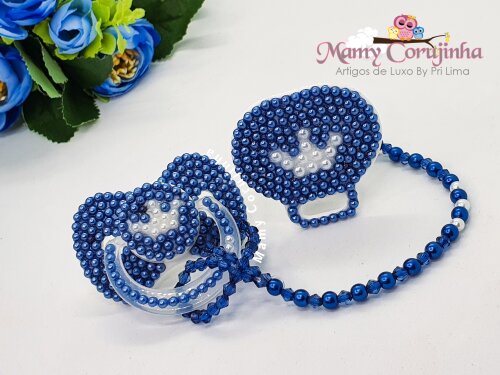 Chupeta Luxo + Prendedor Azul Marinho