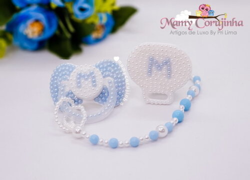 Chupeta + prendedor luxo Azul M