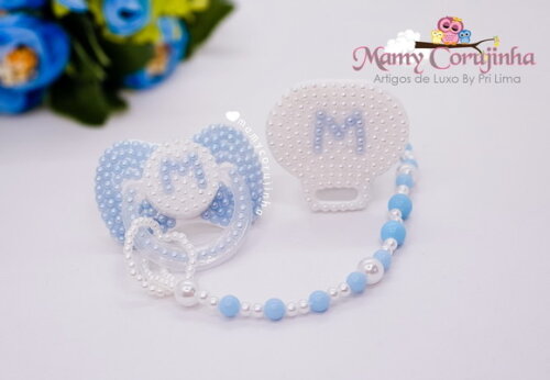 Chupeta + prendedor luxo Azul M
