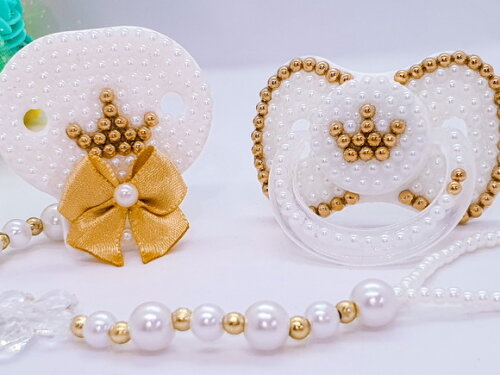Chupeta + prendedor luxo Dourado