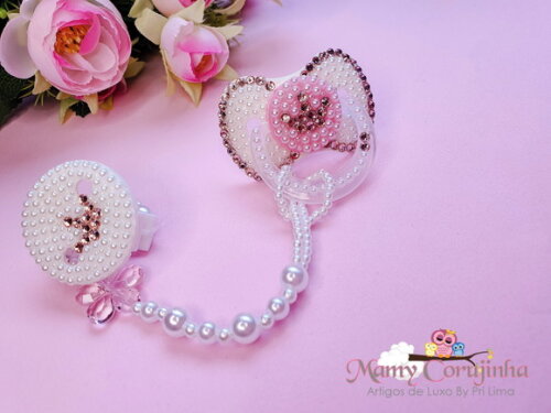 Chupeta + Prendedor Luxo Miolo Rosa