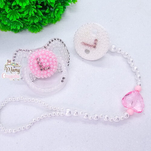 Chupeta + Prendedor Luxo Rosa com Letra l