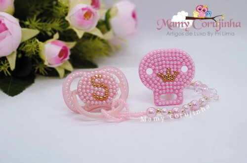 Chupeta + Prendedor Luxo Rosa S