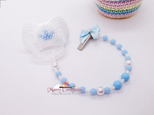 Chupeta baby boy azul bebe + prendedor simples