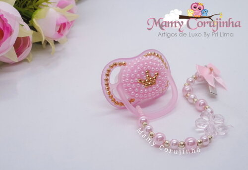 Chupeta Coroa Rosa Luxo