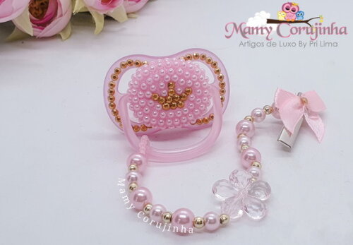 Chupeta Coroa Rosa Luxo