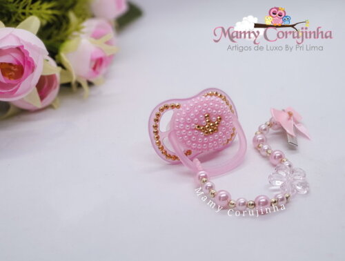 Chupeta Coroa Rosa Luxo