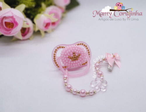 Chupeta Coroa Rosa Luxo