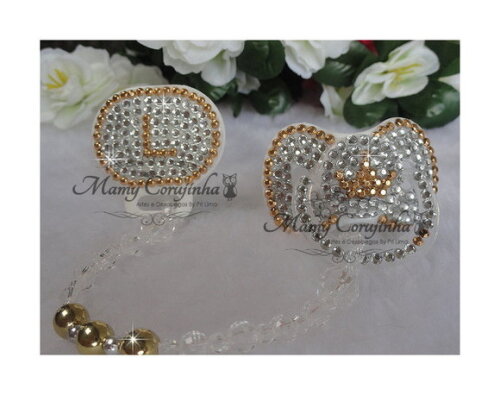 Chupeta cristal + prendedor Luxo