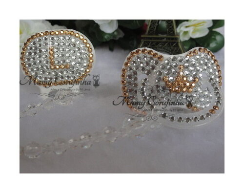 Chupeta cristal + prendedor Luxo