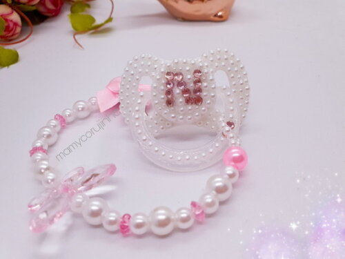 Chupeta Luxo N em strass rosa bebe