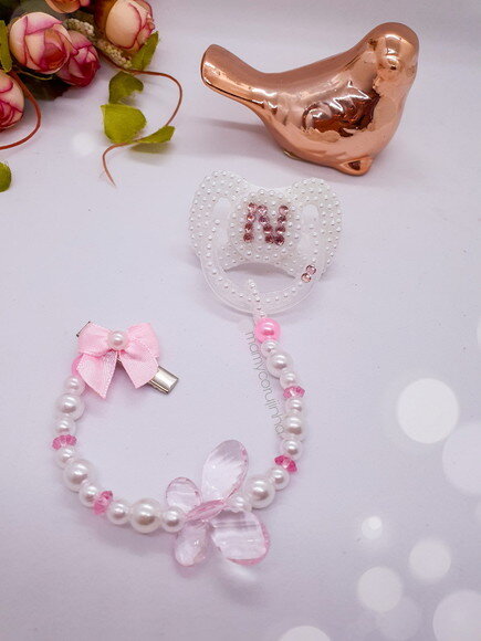 Chupeta Luxo N em strass rosa bebe