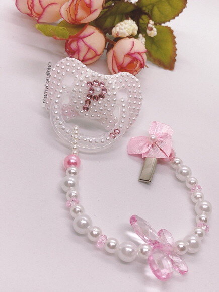 Chupeta Luxo P em strass rosa bebe