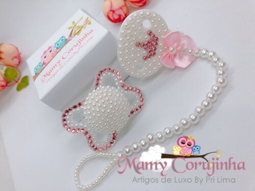 Chupeta MAM + prendedor luxo rosinha