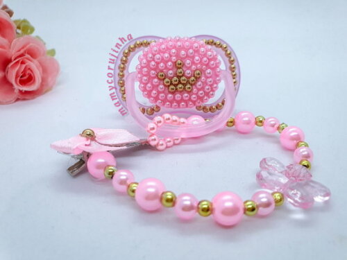 Chupeta marca Luxo rosa com dourado