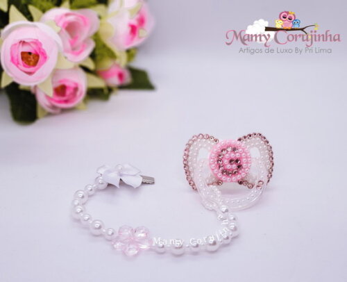 Chupeta miolo rosinha com detalhes rosa