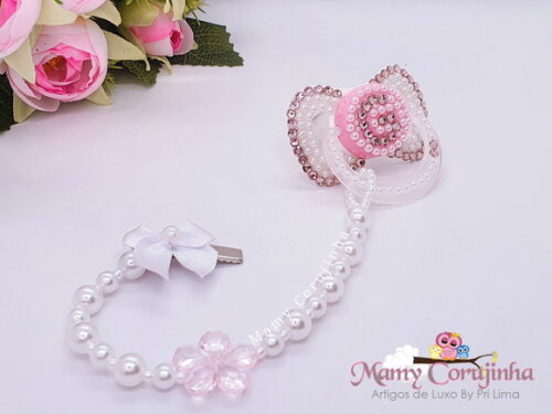 Chupeta miolo rosinha com detalhes rosa