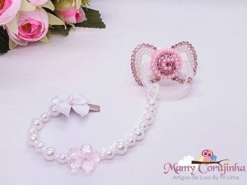 Chupeta miolo rosinha com detalhes rosa