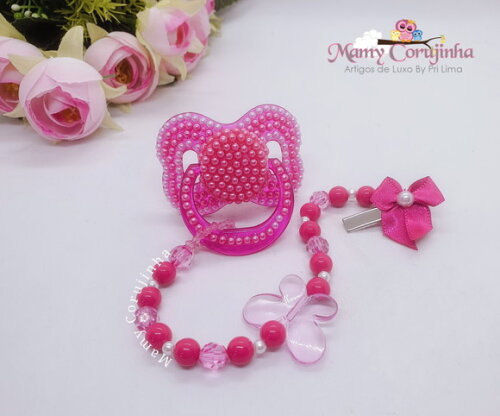 Chupeta Pink Cristal e Perola
