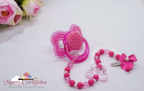 Chupeta Pink Cristal e Perola