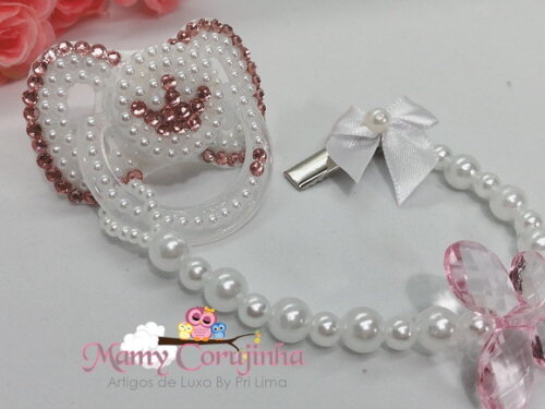 Chupeta princessa strass rosa bebe