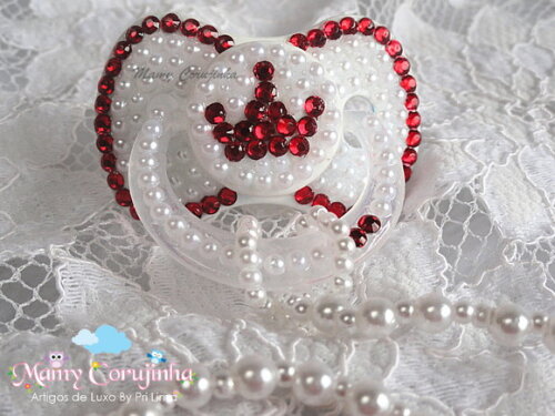 KIT Chupeta Lillo Princess vermelho + prendedor Luxo flor