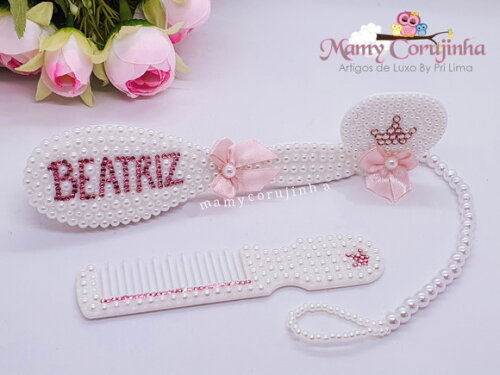 Kit escova + pente + prendedor de Luxo Beatriz
