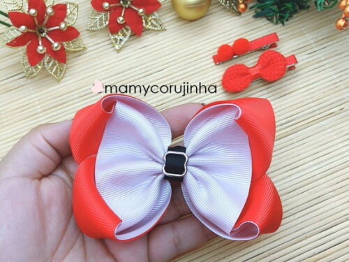 kIT Laço Papai Noel + Par de Hair clips