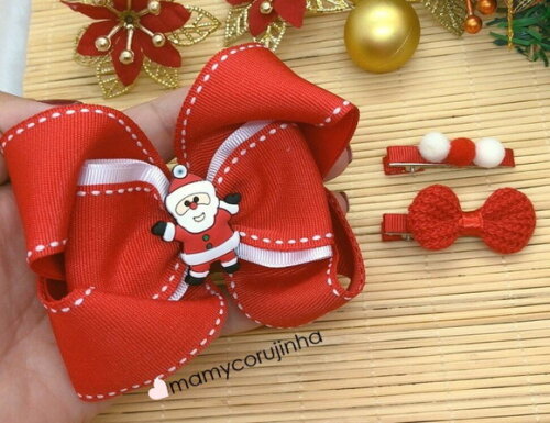 kIT Laço Papai Noel 2 + Par de Hair clips