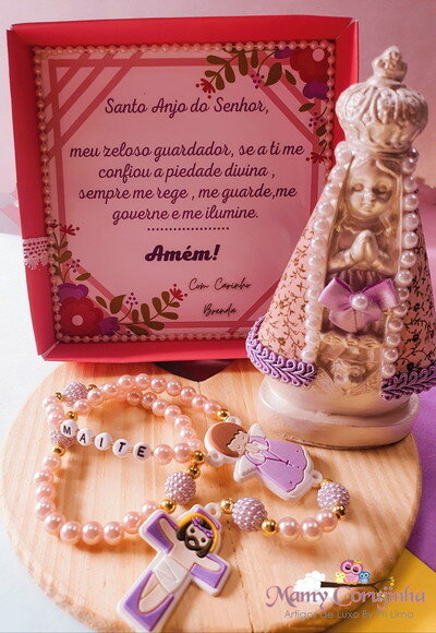 Kit N.S. Aparecida Baby + Terço + caixa lilas