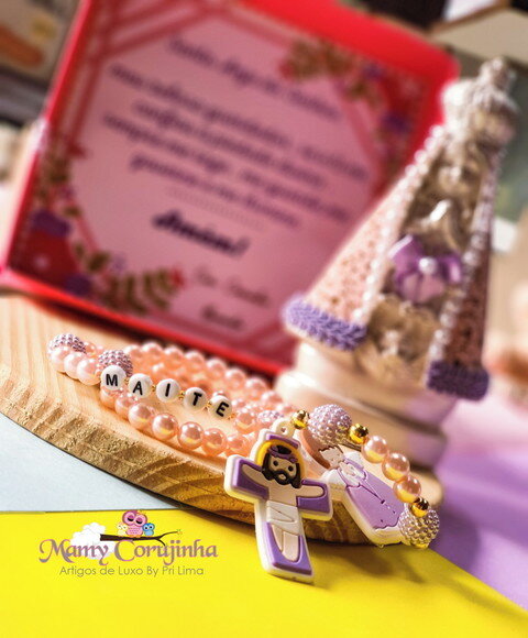 Kit N.S. Aparecida Baby + Terço + caixa lilas
