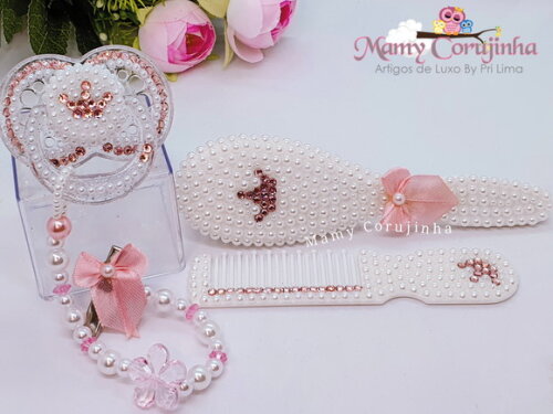 Kit Pente + escova + chupeta + prendedor fixo princess